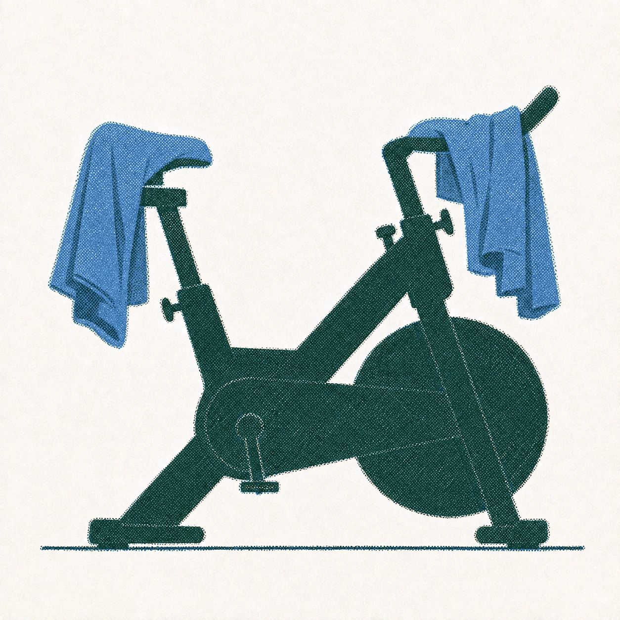 Risograph illustration of a person riding an exercise bike